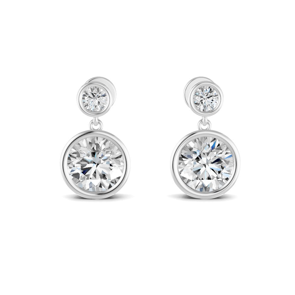 1.83 Ct Round Cut Moissanite Bezel Set Dangle Drop Earrings 14K Yellow Gold Plated