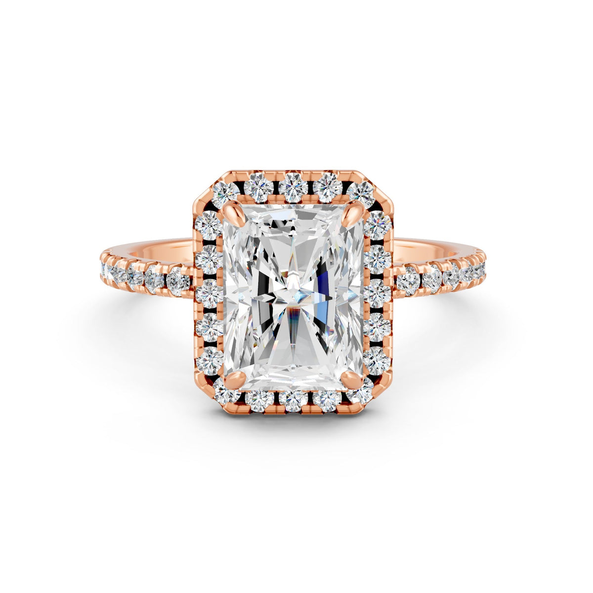 2.15Ct Emerald Cut Moissanite Halo Engagement Ring 14K Gold Plated