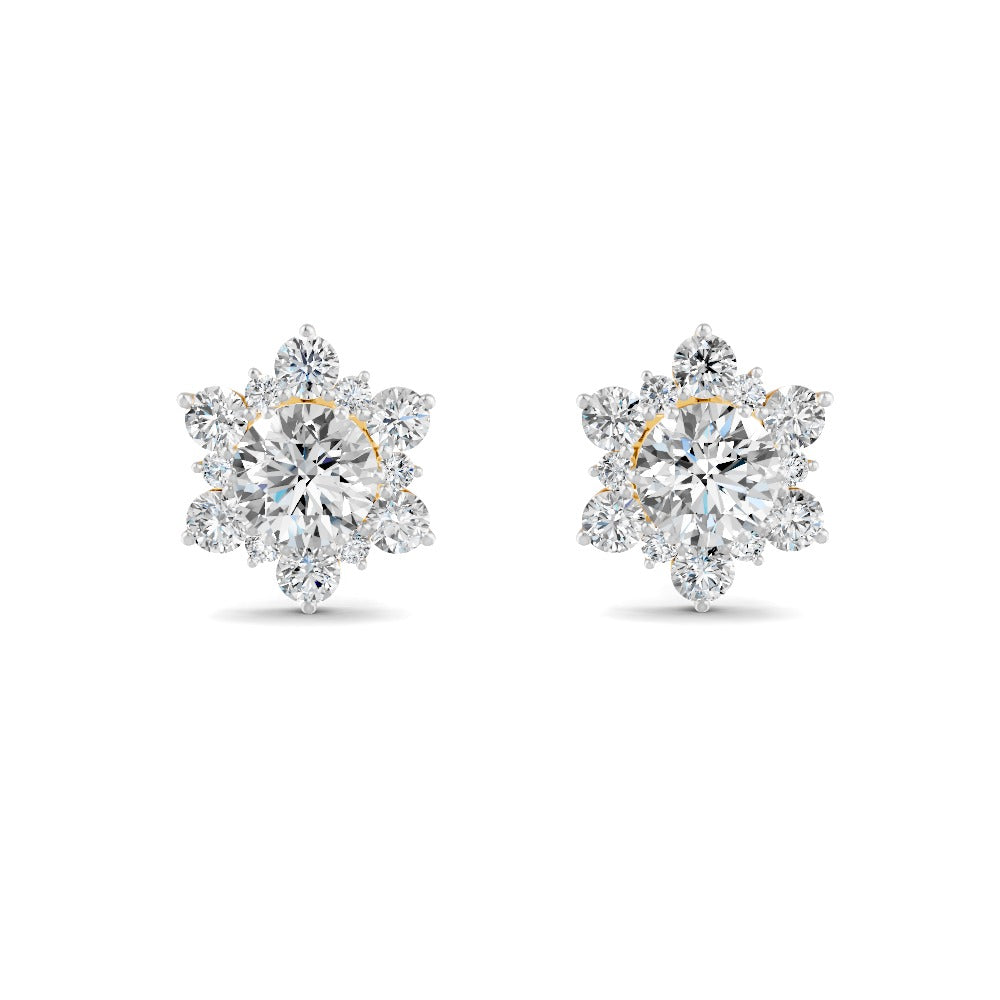 0.72 Ct Round Cut Moissanite Cluster Stud Earrings 14K Yellow Gold Plated
