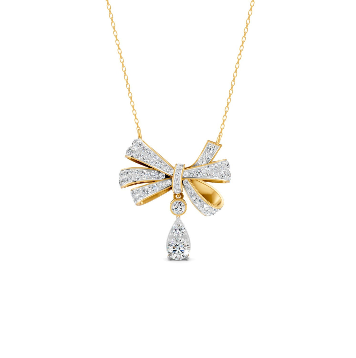 1.69 Ct Round Cut Moissanite Bow Pendant Necklace In 14K Yellow Gold Pllated