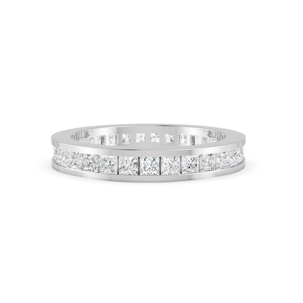 1.45Ct Princess Cut Moissanite Bezel Set Full Eternity Band Ring 14K Gold Plated