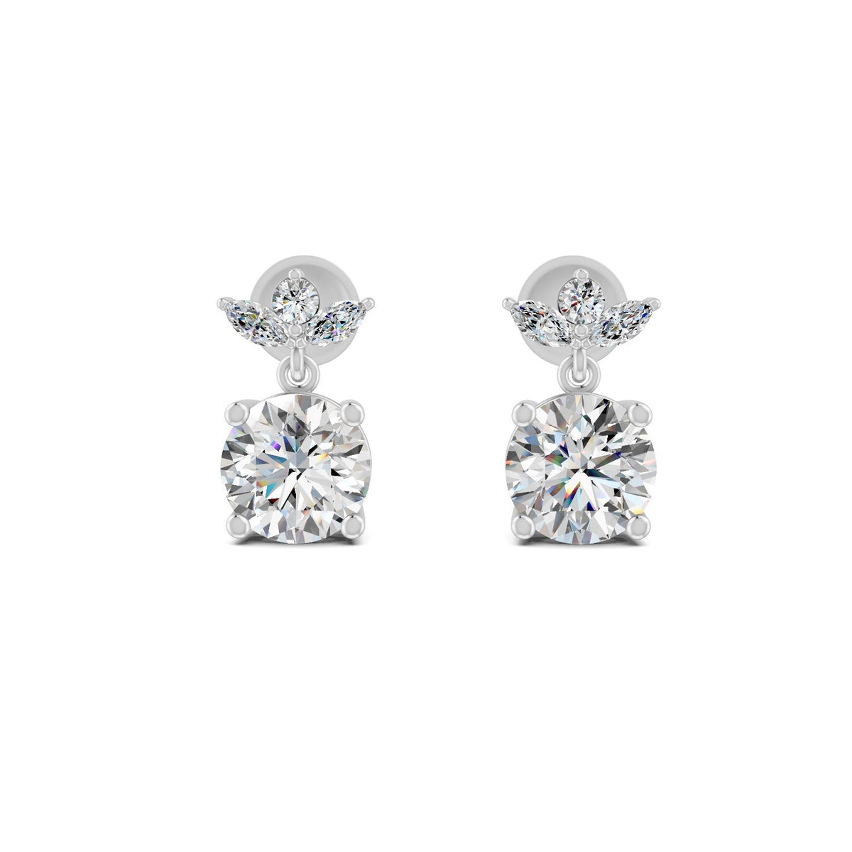 2.02 Ct Round Cut Moissanite Floral Drop Earrings 14K Yellow Gold Plated