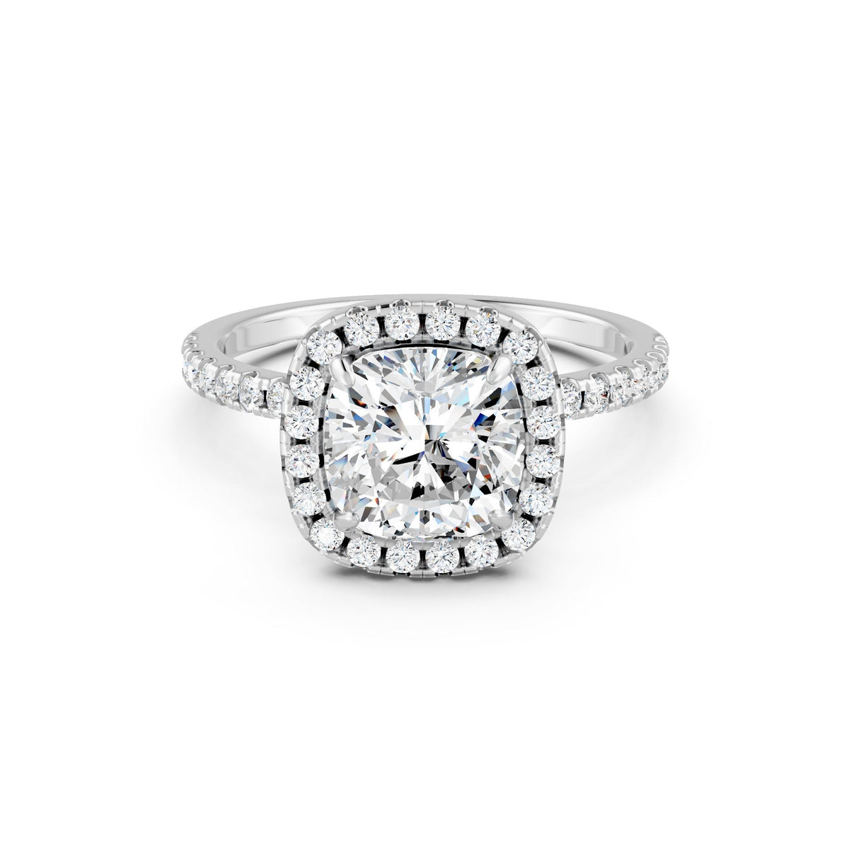 2.09 Ct Cushion & Round Cut Moissanite Engagement Ring 14K Gold Plated