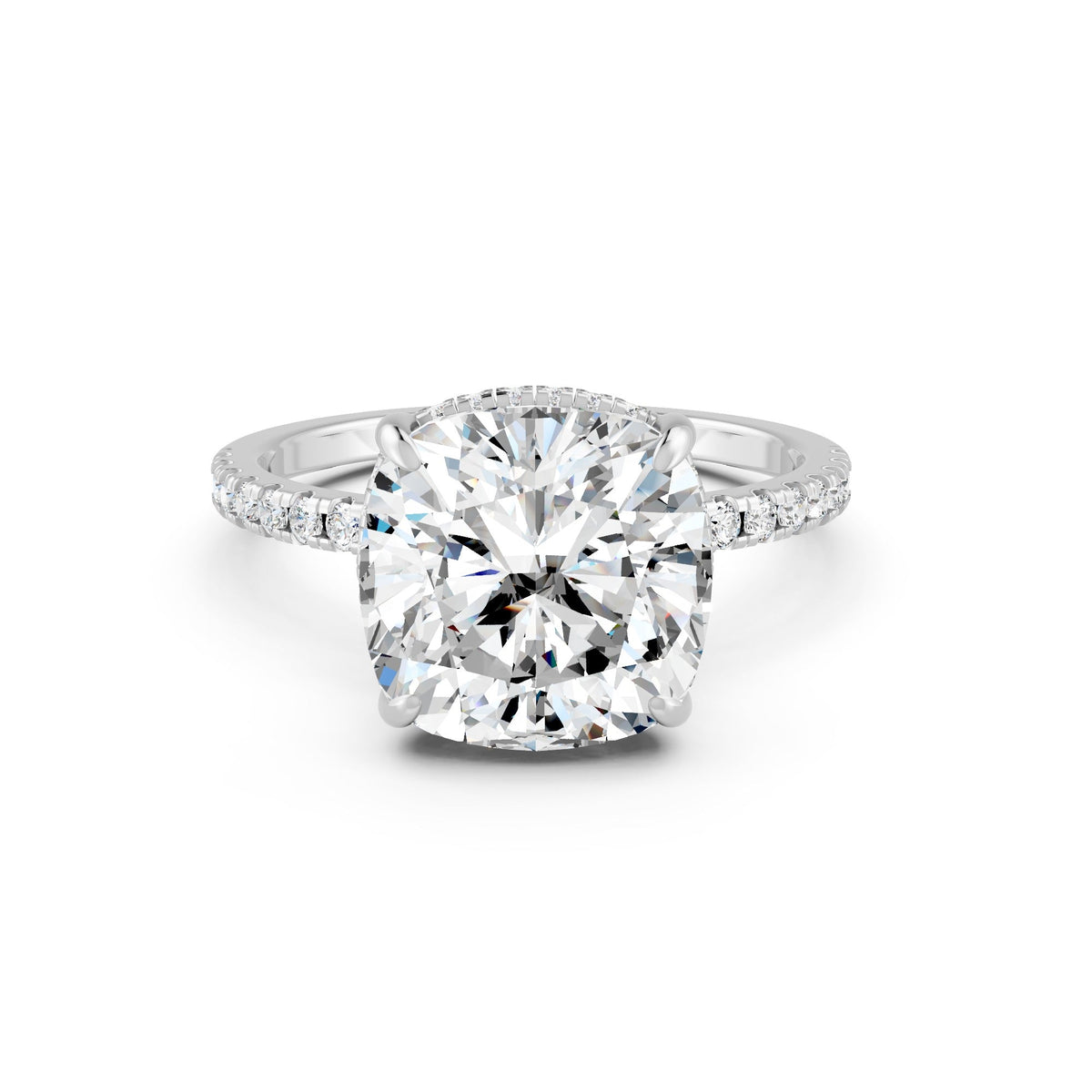3.53Ct Cushion Cut Moissanite Hidden Halo Engagement Ring 14K Gold Plated