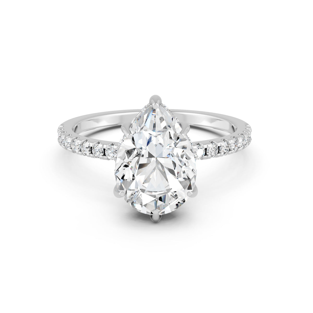 2.09Ct Pear Cut Moissanite Hidden Halo Engagement Ring 14K Gold Plated