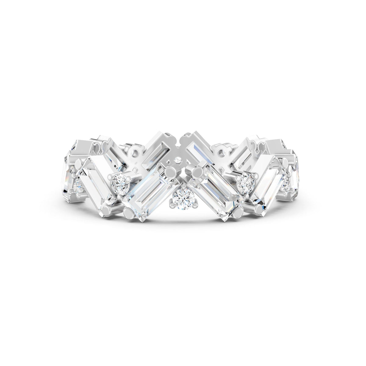 2.58Ct Emerald & Round Cut Moissanite Full Eternity Band Ring 14K Gold Plated