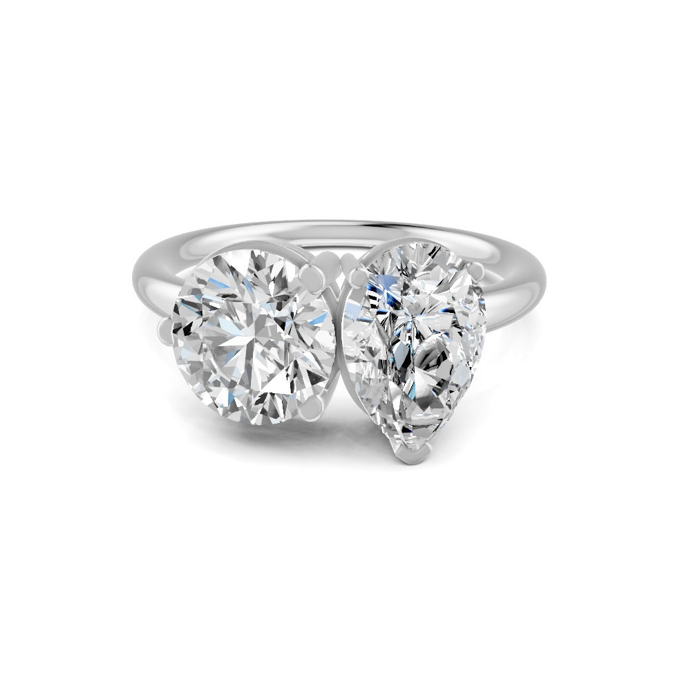 3.80 Ct Pear & Round Cut Real Moissanite Toi Et Moi Ring 14K Yellow Gold Plated