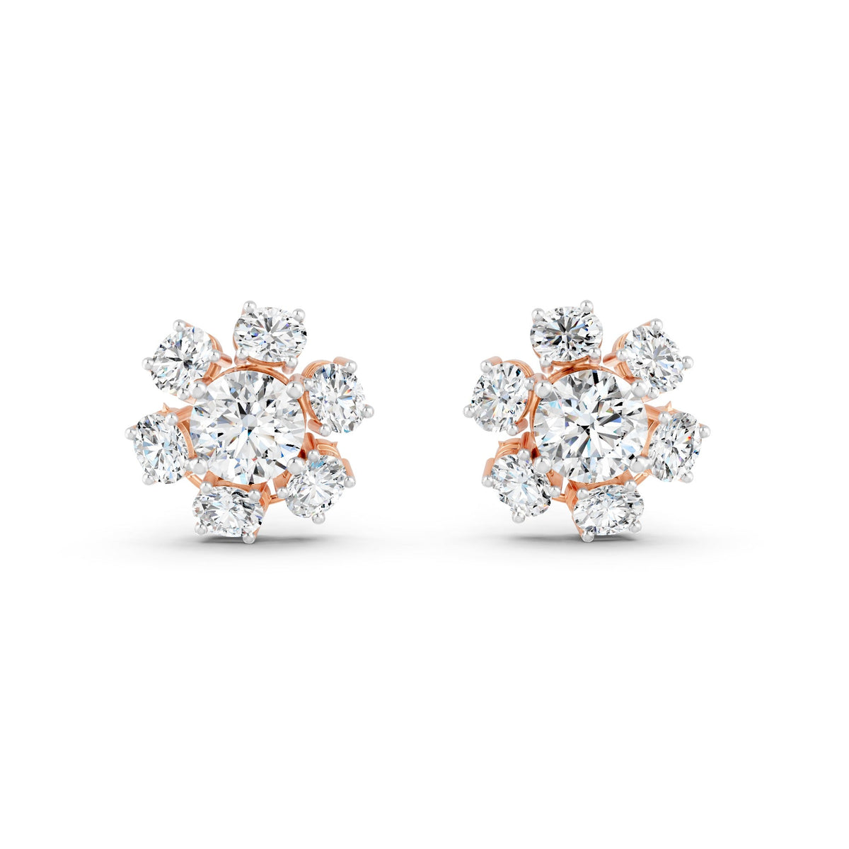8.45Ct Rund & Oval Cut Moissanite Flower Stud Earrings 14K Gold Plated