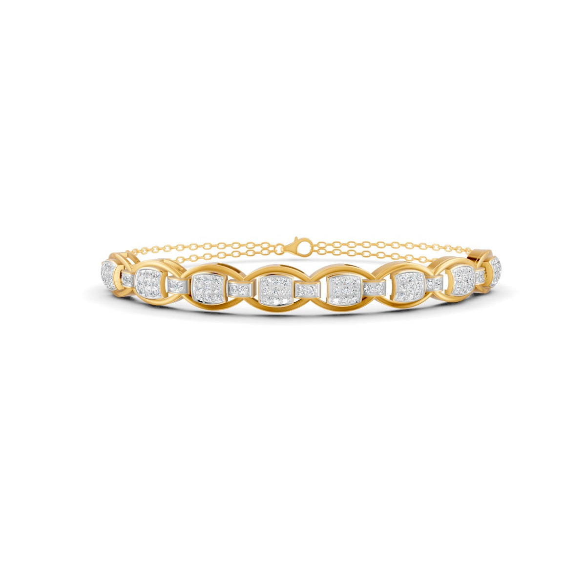 0.84 Ct Round Cut Moissanite Geometric Cluster Link Bracelet 14K Yellow Gold Plated