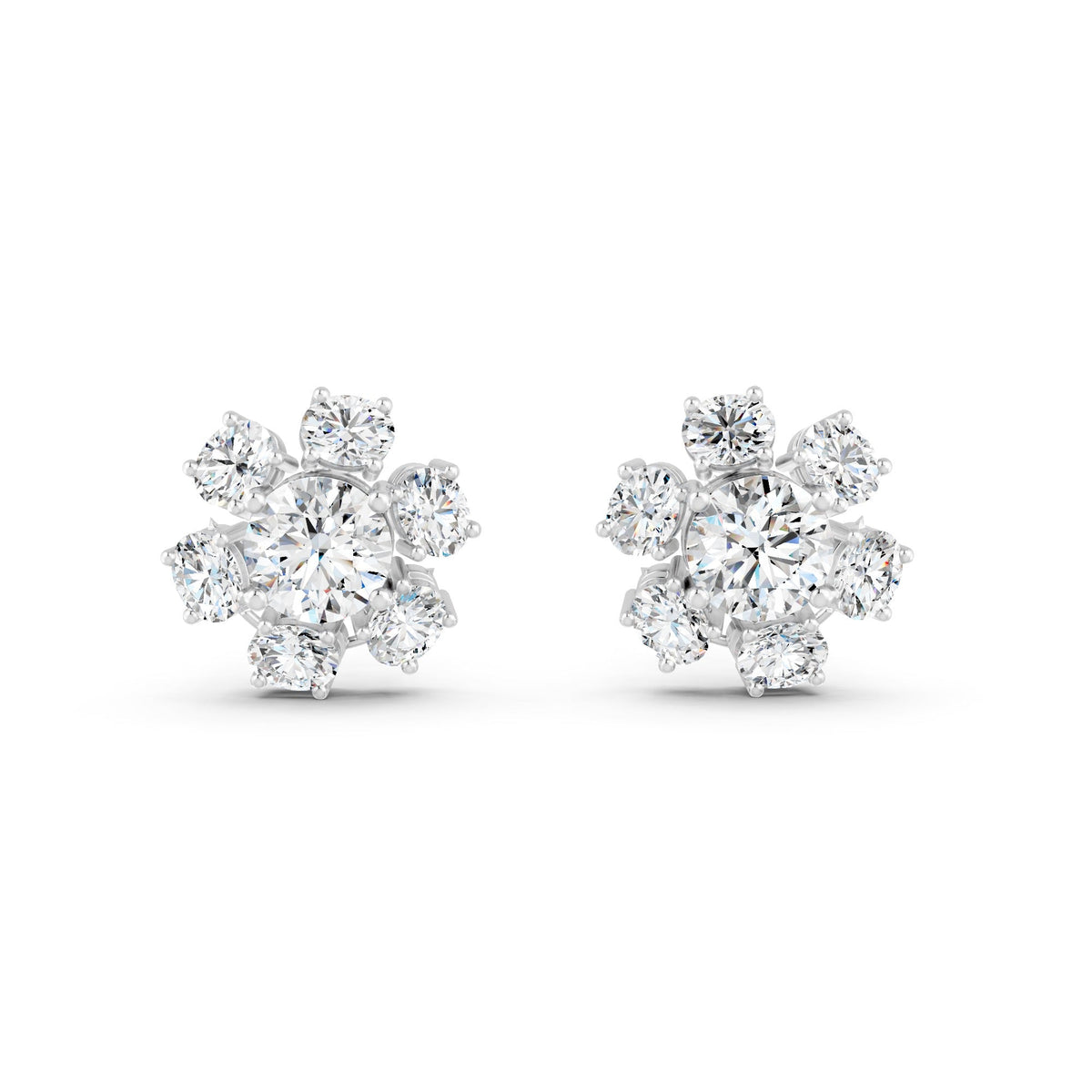 8.45Ct Rund & Oval Cut Moissanite Flower Stud Earrings 14K Gold Plated