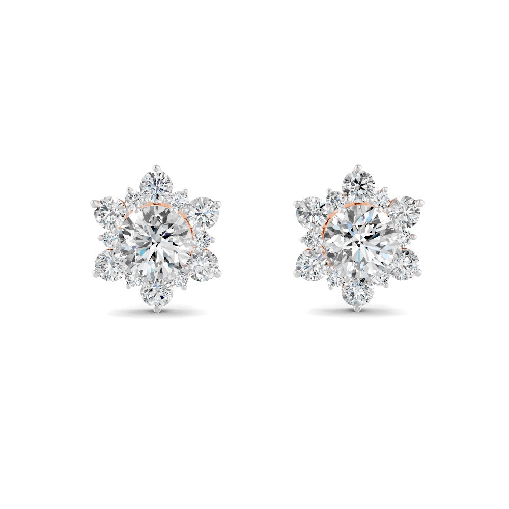 0.72 Ct Round Cut Moissanite Cluster Stud Earrings 14K Yellow Gold Plated