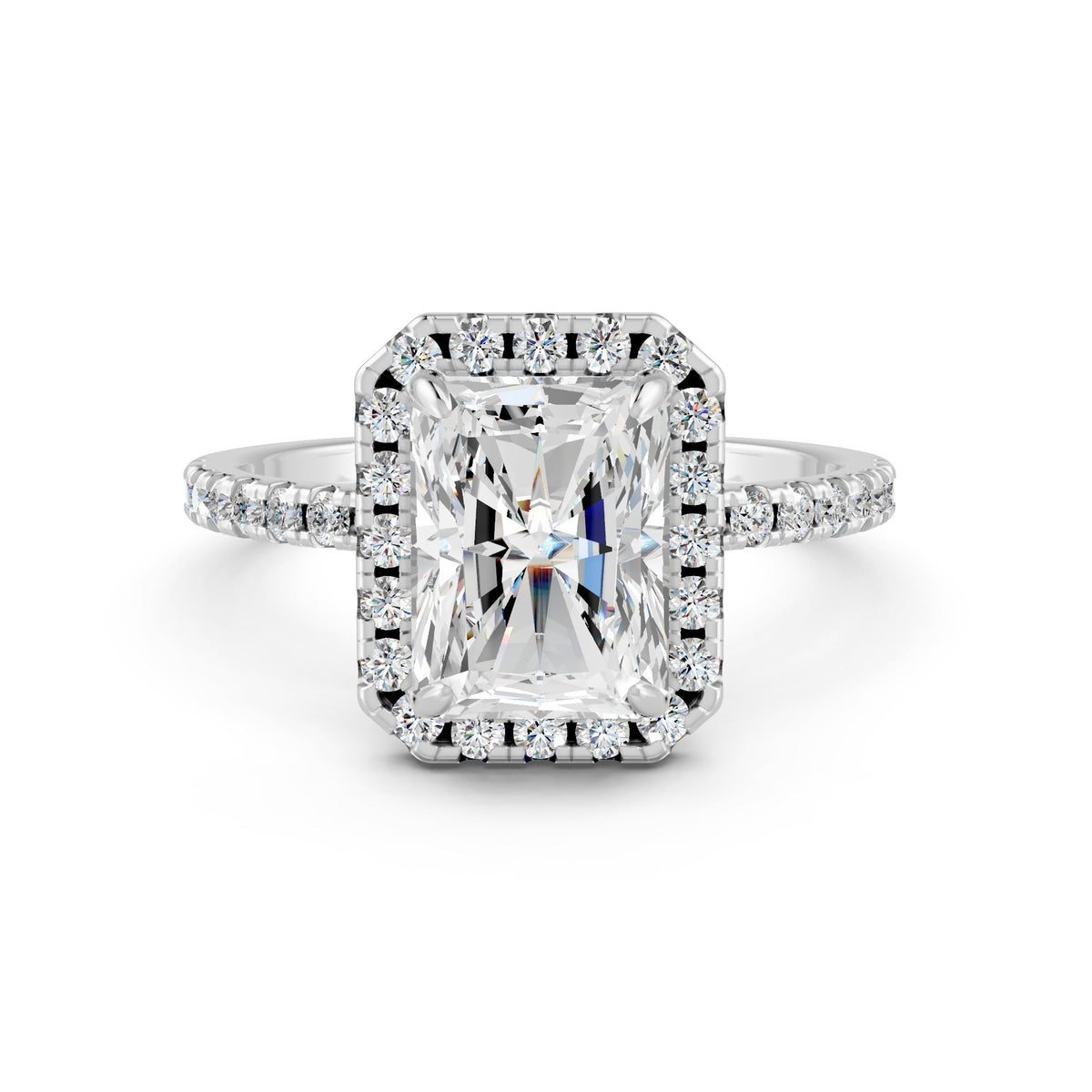 2.15Ct Emerald Cut Moissanite Halo Engagement Ring 14K Gold Plated