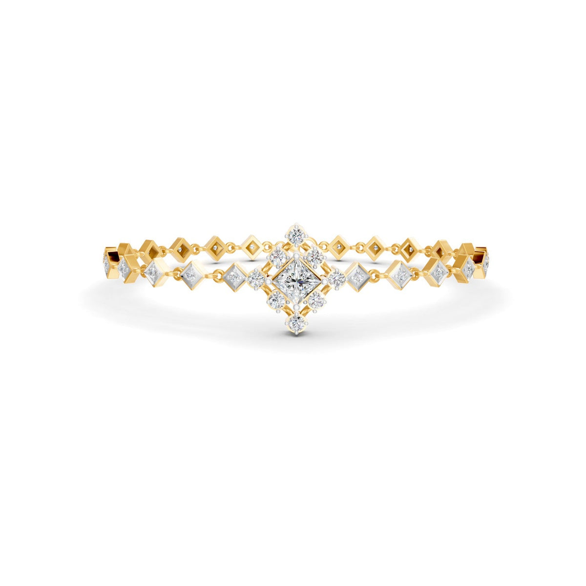 1.70 Ct Round Cut Moissanite Geometric Link Bracelet 14K Yellow Gold Plated