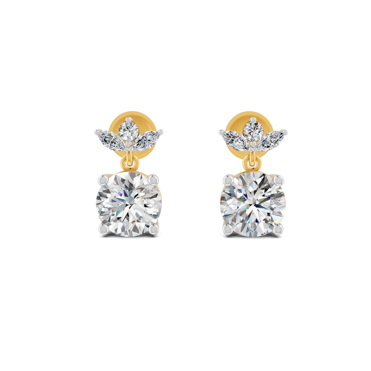 2.02 Ct Round Cut Moissanite Floral Drop Earrings 14K Yellow Gold Plated