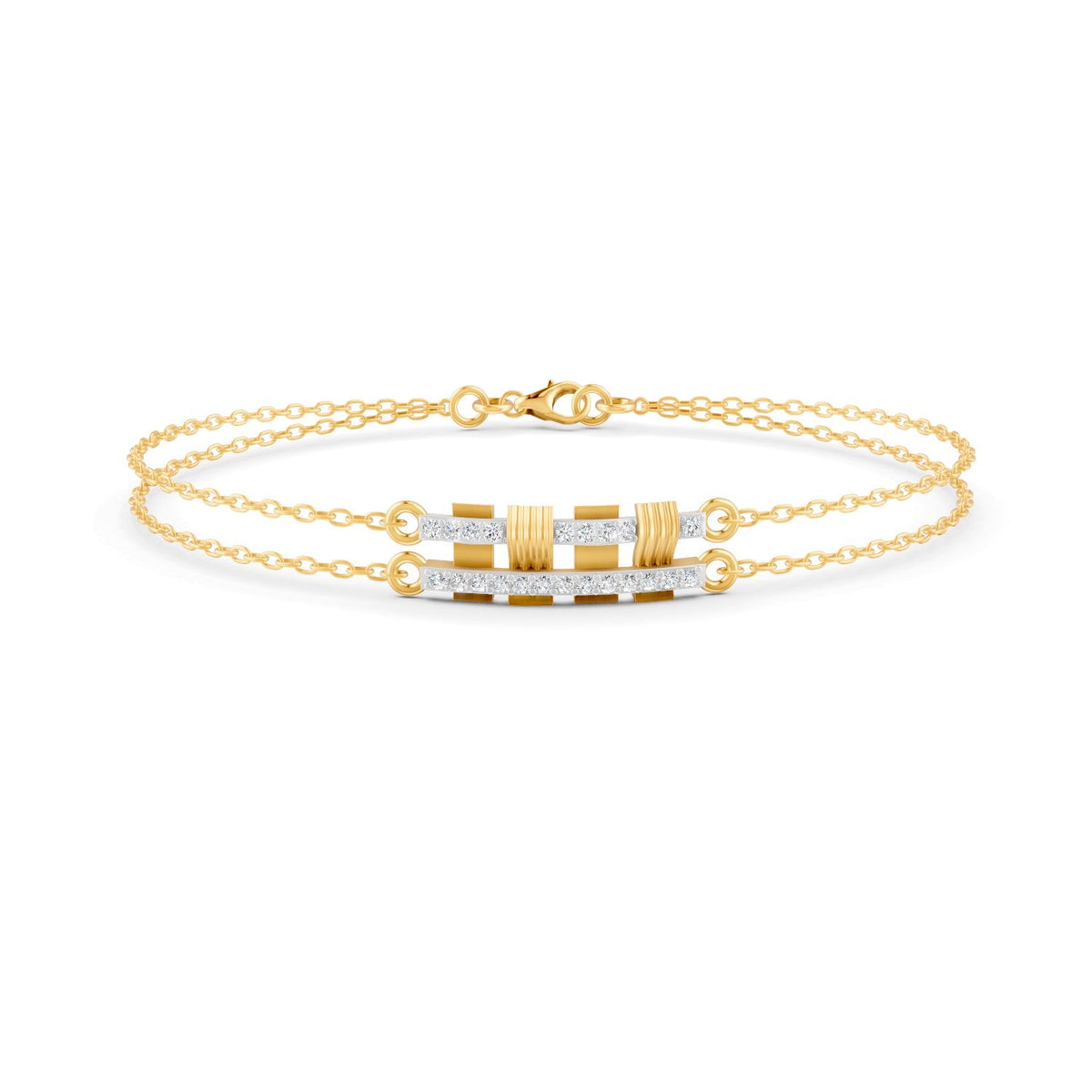 0.27 Ct Round Cut Moissanite Minimalist Bar Chain Bracelet 14K Yellow Gold Plated