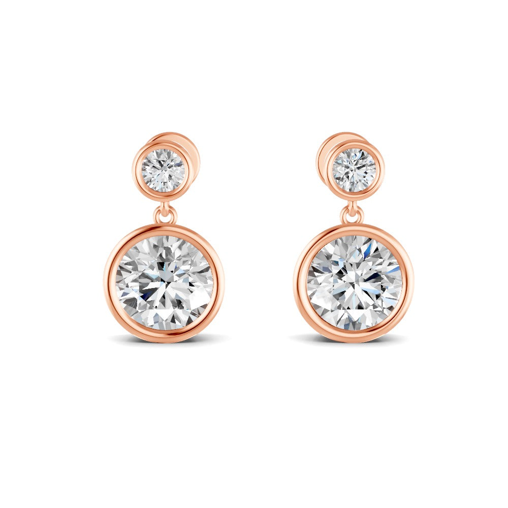 1.83 Ct Round Cut Moissanite Bezel Set Dangle Drop Earrings 14K Yellow Gold Plated