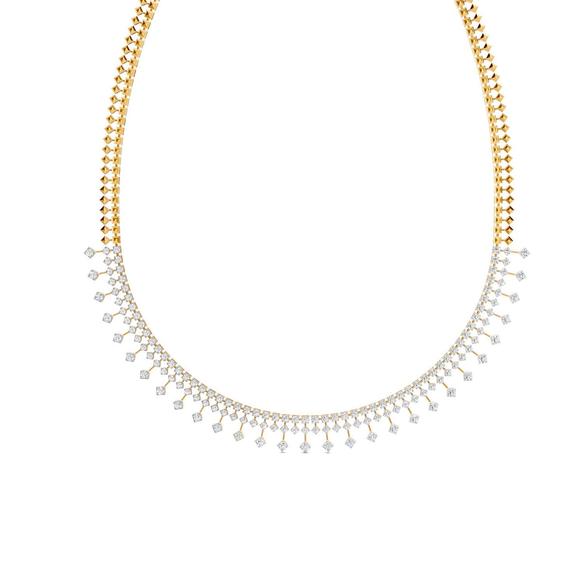 4.51 Ct Round Cut Moissanite Fringe Statement Necklace In 14K Yellow Gold Plated