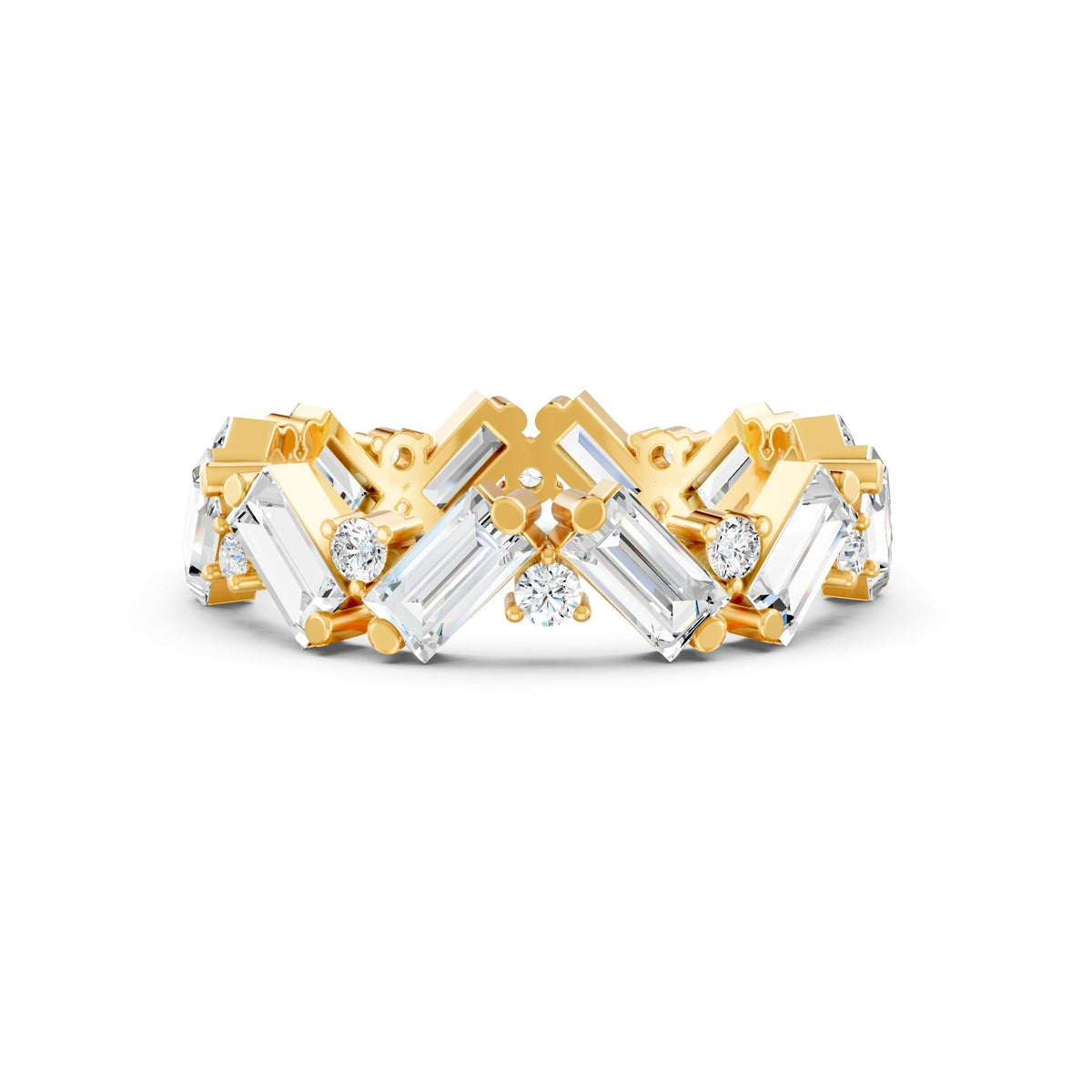 2.58Ct Emerald & Round Cut Moissanite Full Eternity Band Ring 14K Gold Plated