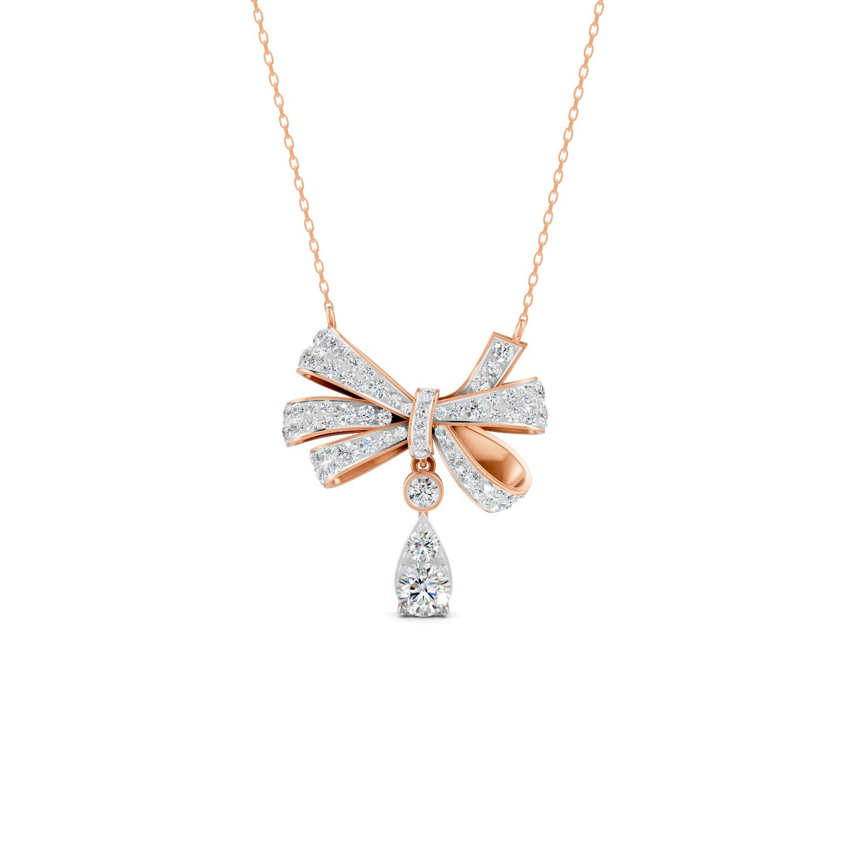 1.69 Ct Round Cut Moissanite Bow Pendant Necklace In 14K Yellow Gold Pllated