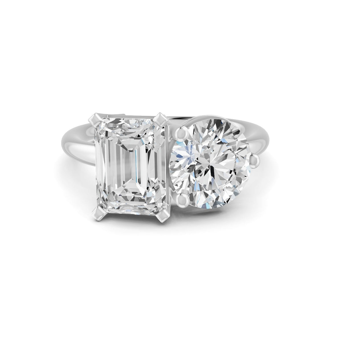 4 Ct Emerald & Round Cut Real Moissanite Toi Et Moi Ring 14K Yellow Gold Plated