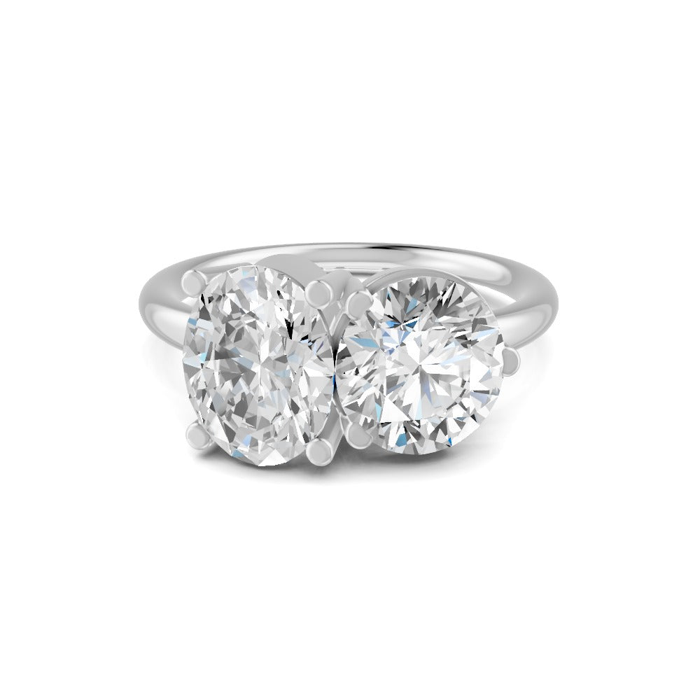 3.32 Ct Oval & Round Cut Real Moissanite Toi Et Moi Ring 14K Yellow Gold Plated