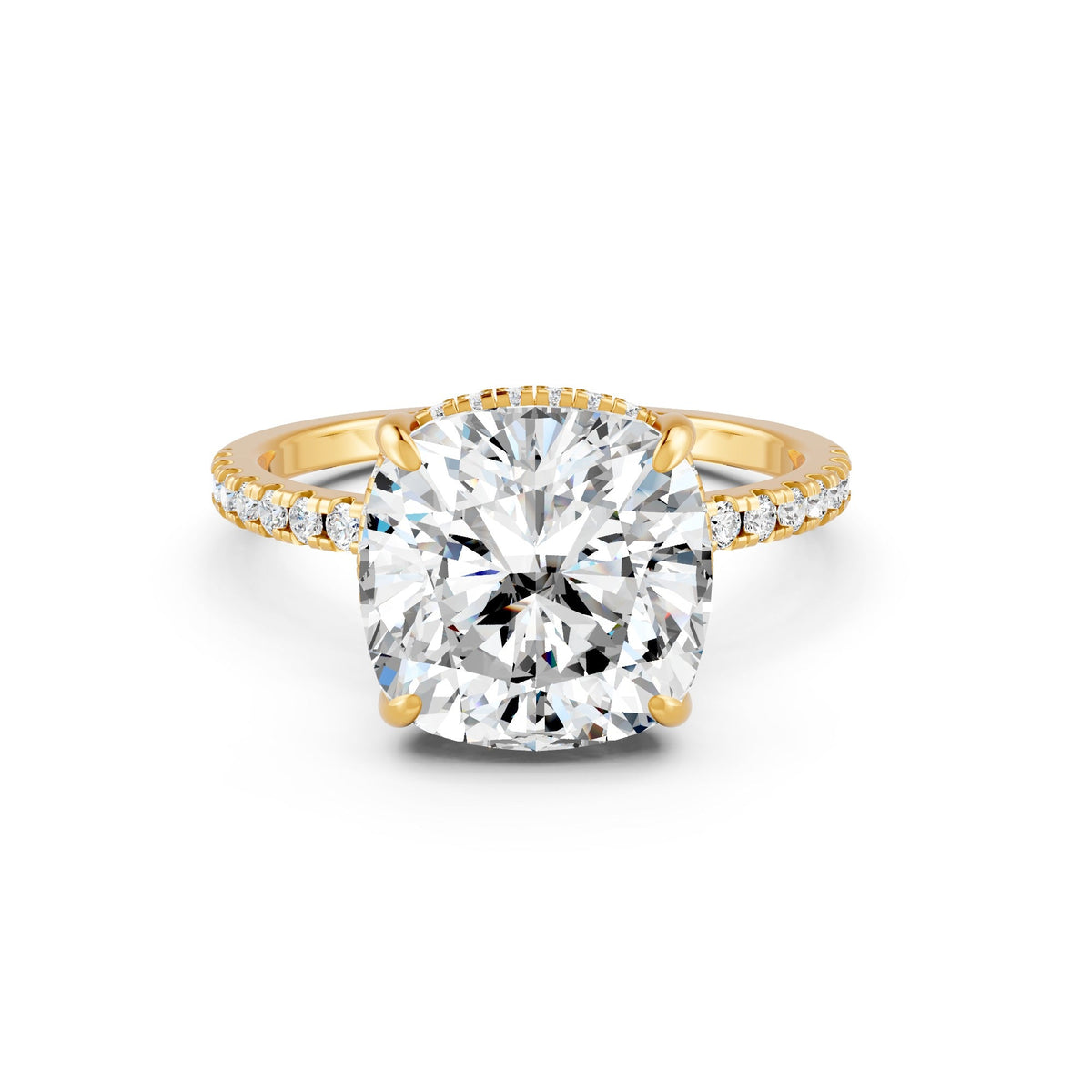 3.53Ct Cushion Cut Moissanite Hidden Halo Engagement Ring 14K Gold Plated