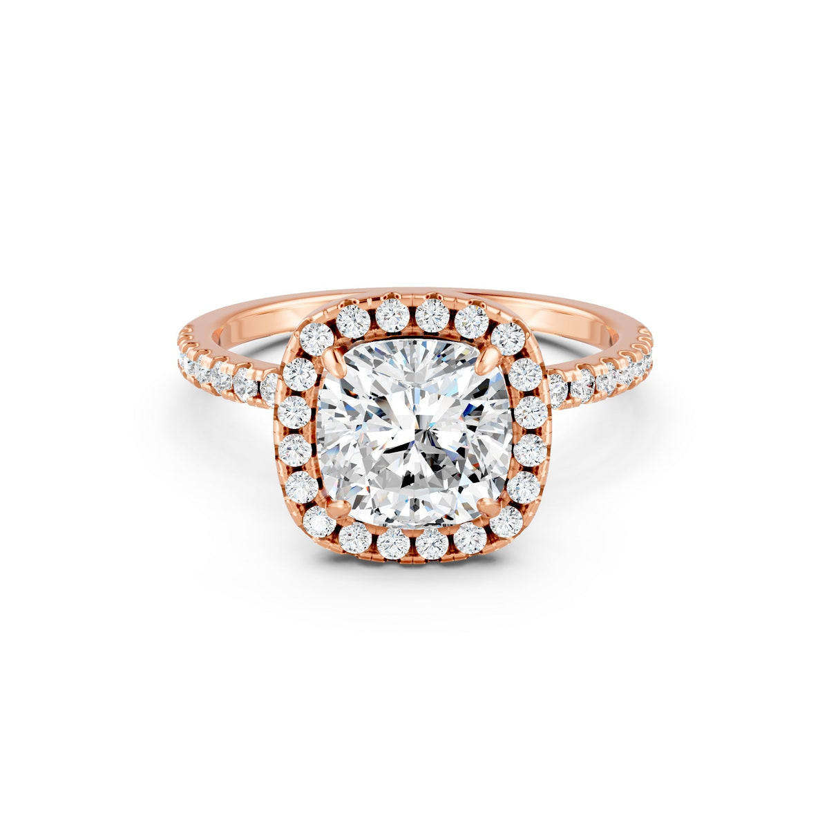 2.09 Ct Cushion & Round Cut Moissanite Engagement Ring 14K Gold Plated