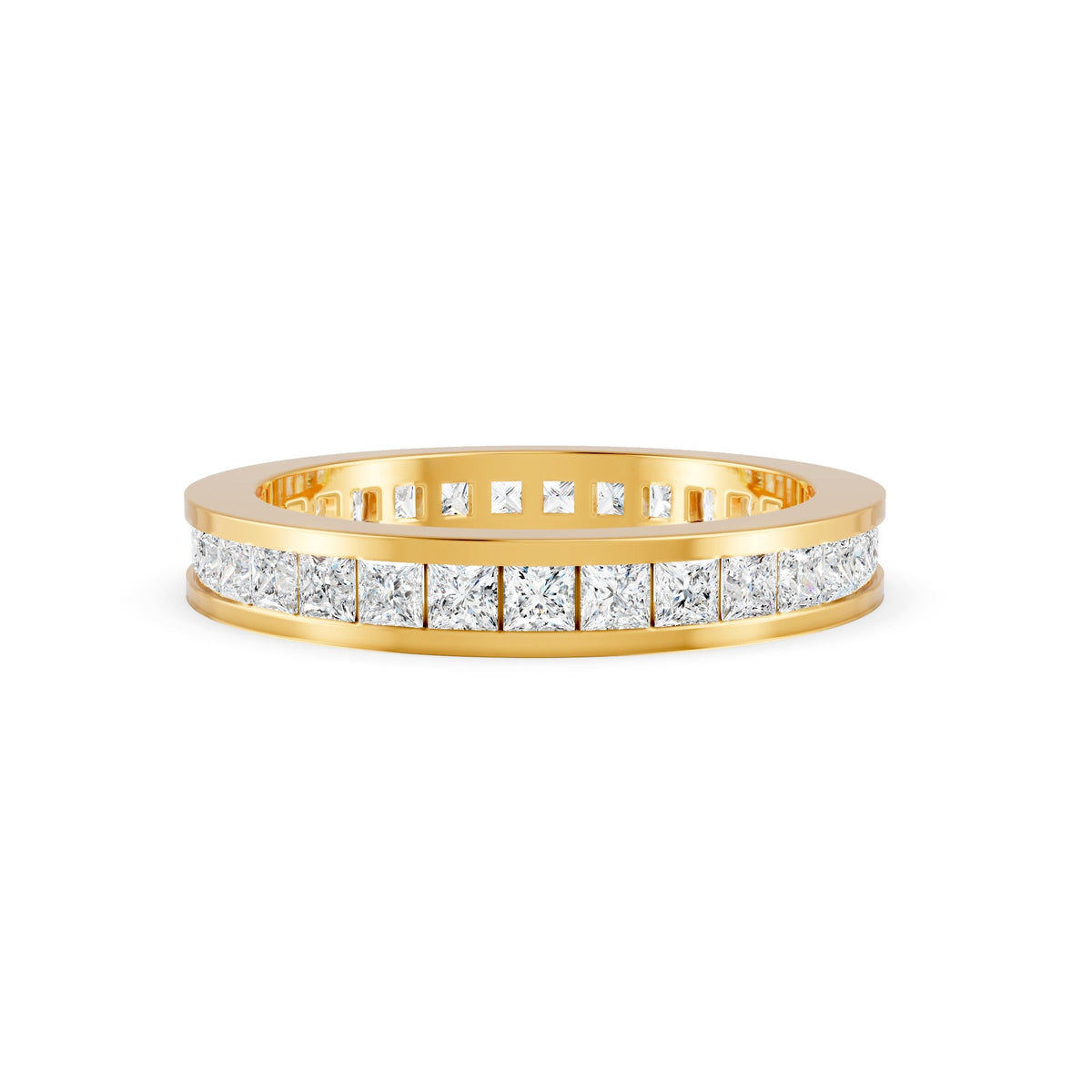 1.45Ct Princess Cut Moissanite Bezel Set Full Eternity Band Ring 14K Gold Plated