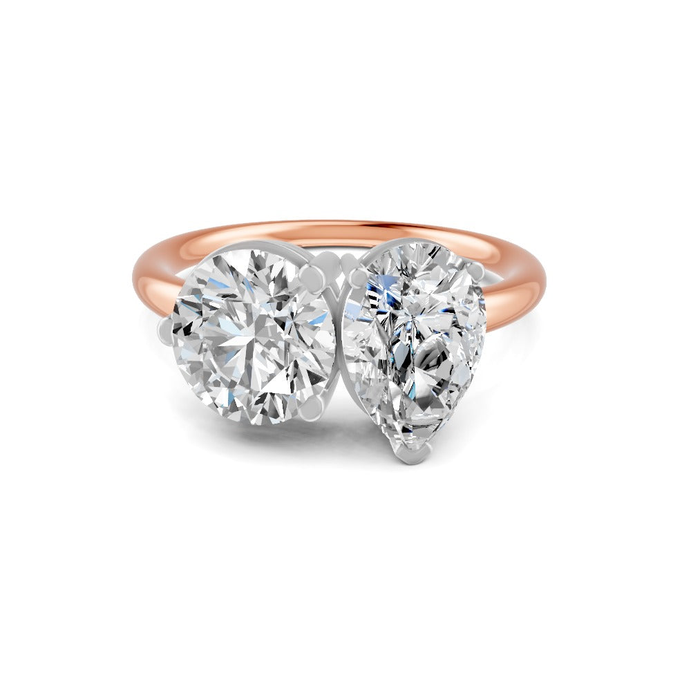 3.80 Ct Pear & Round Cut Real Moissanite Toi Et Moi Ring 14K Yellow Gold Plated