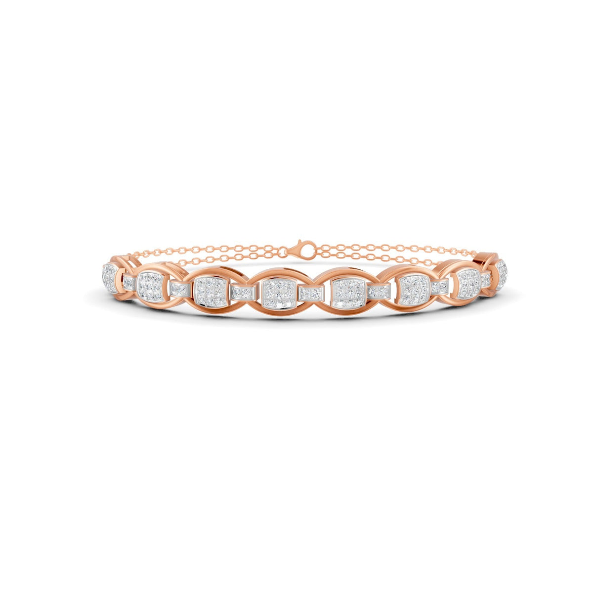 0.84 Ct Round Cut Moissanite Geometric Cluster Link Bracelet 14K Yellow Gold Plated