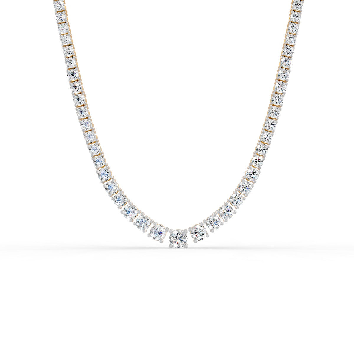 17.54 Ct Round Cut Graduation Moissanite Tennis Necklace 14K Yellow Gold Plated