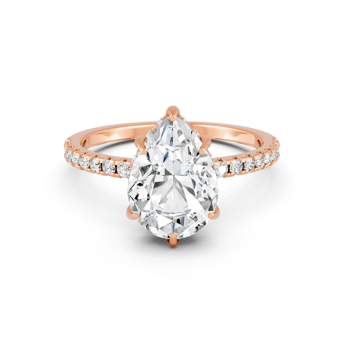 2.09Ct Pear Cut Moissanite Hidden Halo Engagement Ring 14K Gold Plated