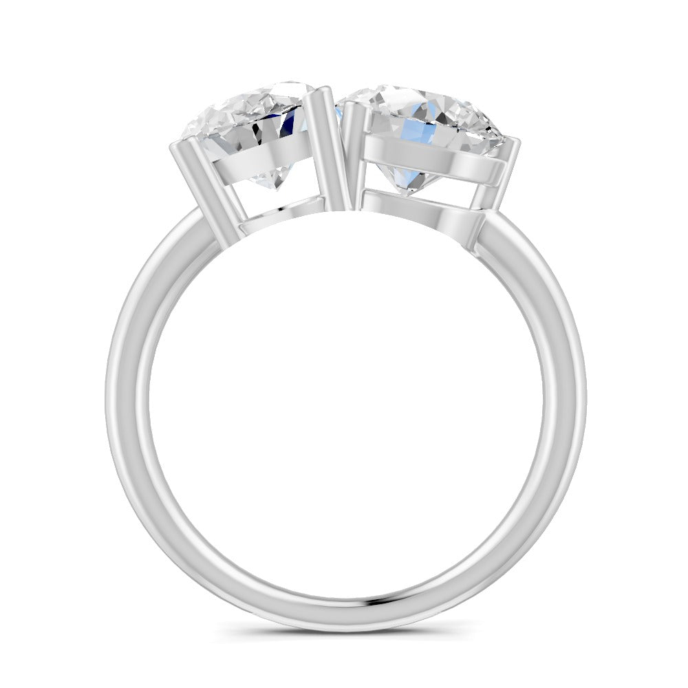 3.32 Ct Oval & Round Cut Real Moissanite Toi Et Moi Ring 14K Yellow Gold Plated