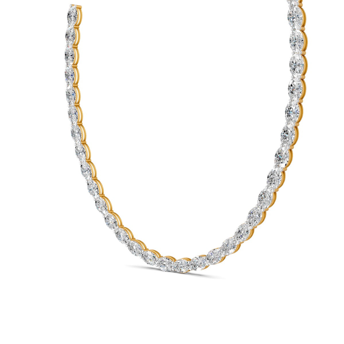 12Ct Oval Cut Moissanite Tennis Necklace 14K Yellow Gold Plated