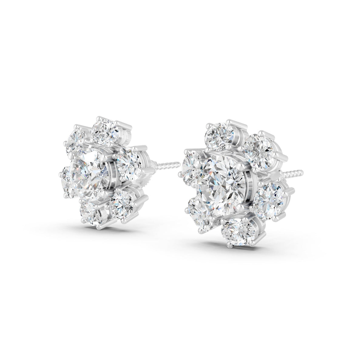 8.45Ct Rund & Oval Cut Moissanite Flower Stud Earrings 14K Gold Plated