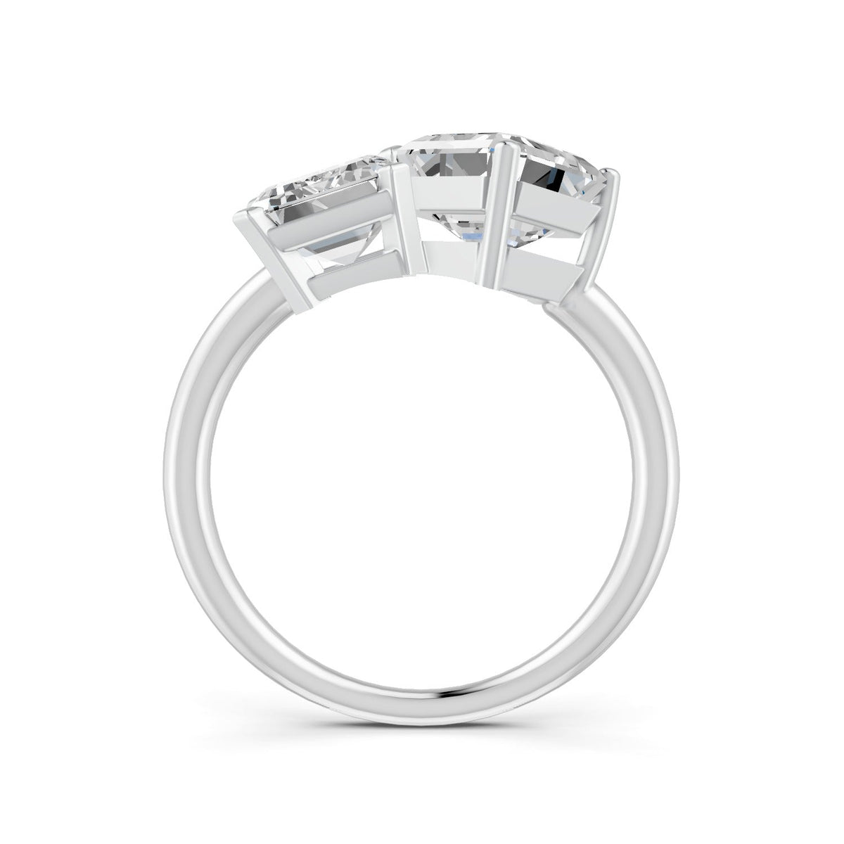 4.17 Ct Emerald & Asscher Cut Real Moissanite Toi Et Moi Ring 14K Yellow Gold Plated
