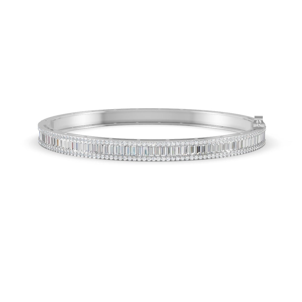 3.79 Ct Baguette & Round Natural Moissanite Women's Bangle Bracelet 14K Gold Plated