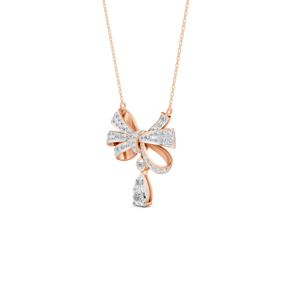 1.69 Ct Round Cut Moissanite Bow Pendant Necklace In 14K Yellow Gold Pllated