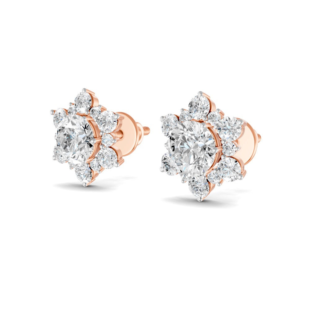 0.72 Ct Round Cut Moissanite Cluster Stud Earrings 14K Yellow Gold Plated