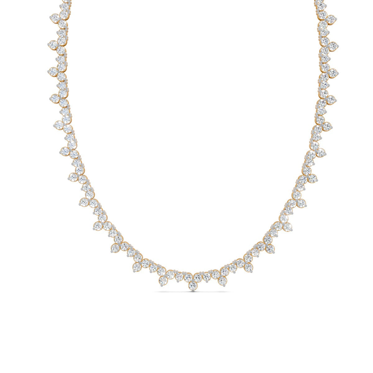 16.90 Ct Round Cut Moissanite Floral Cluster Tennis Necklace 14K Yellow Gold Plated