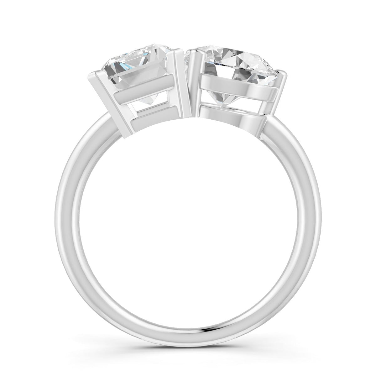 4 Ct Emerald & Round Cut Real Moissanite Toi Et Moi Ring 14K Yellow Gold Plated