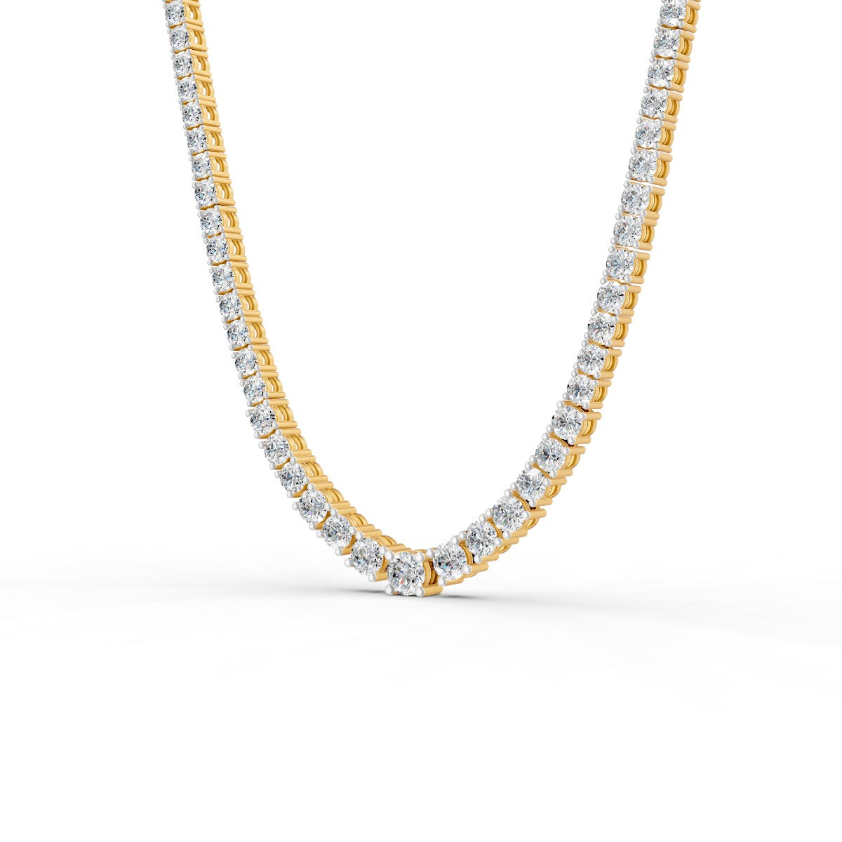 17.54 Ct Round Cut Graduation Moissanite Tennis Necklace 14K Yellow Gold Plated