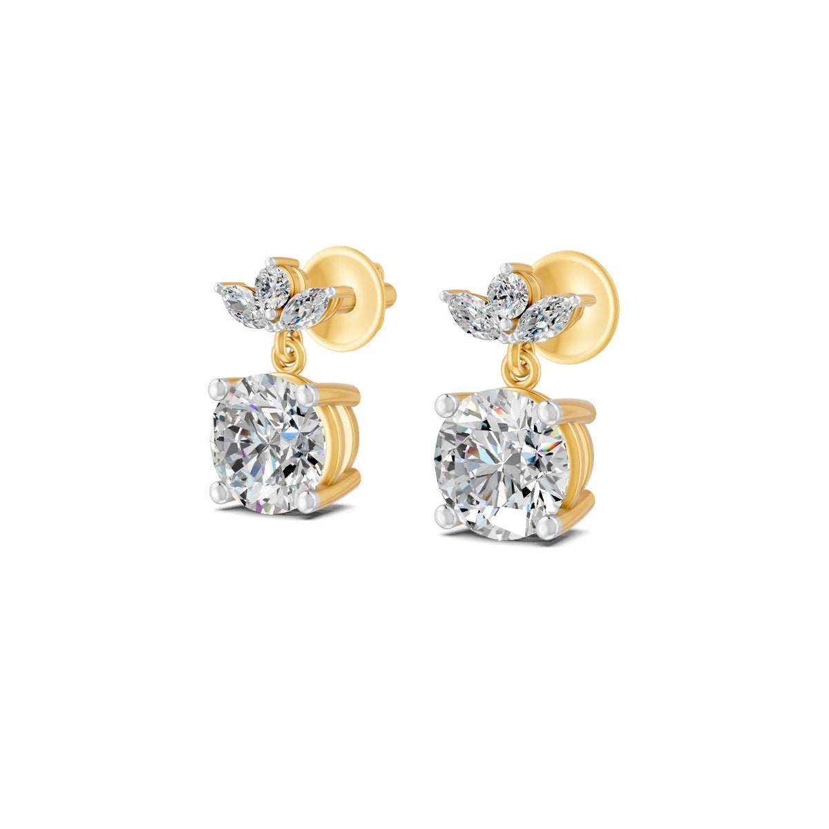 2.02 Ct Round Cut Moissanite Floral Drop Earrings 14K Yellow Gold Plated