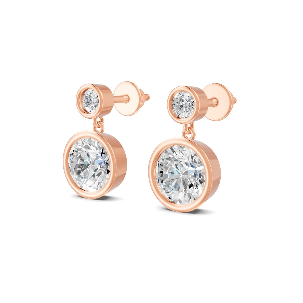 1.83 Ct Round Cut Moissanite Bezel Set Dangle Drop Earrings 14K Yellow Gold Plated