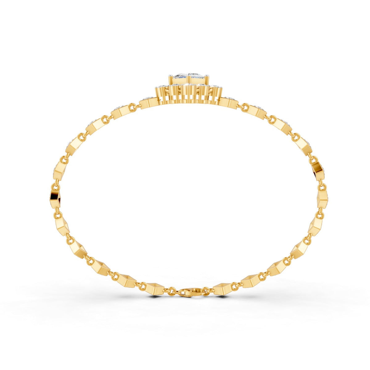 1.70 Ct Round Cut Moissanite Geometric Link Bracelet 14K Yellow Gold Plated