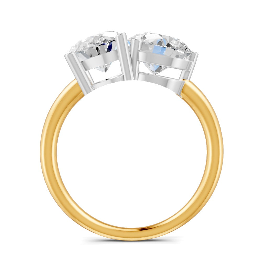 3.32 Ct Oval & Round Cut Real Moissanite Toi Et Moi Ring 14K Yellow Gold Plated