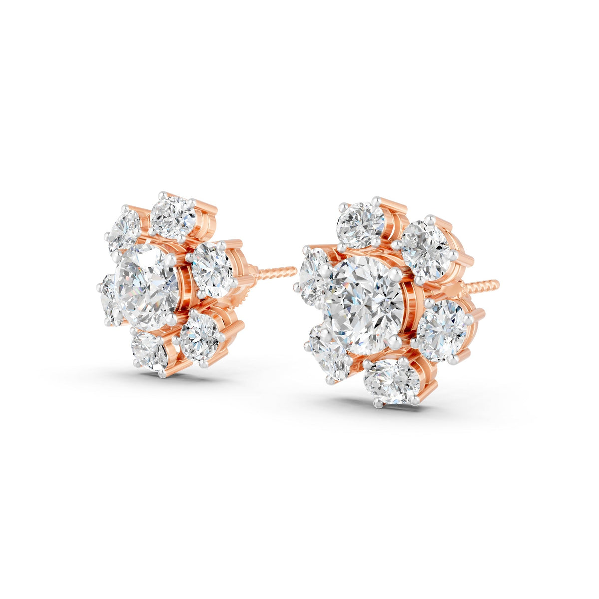 8.45Ct Rund & Oval Cut Moissanite Flower Stud Earrings 14K Gold Plated