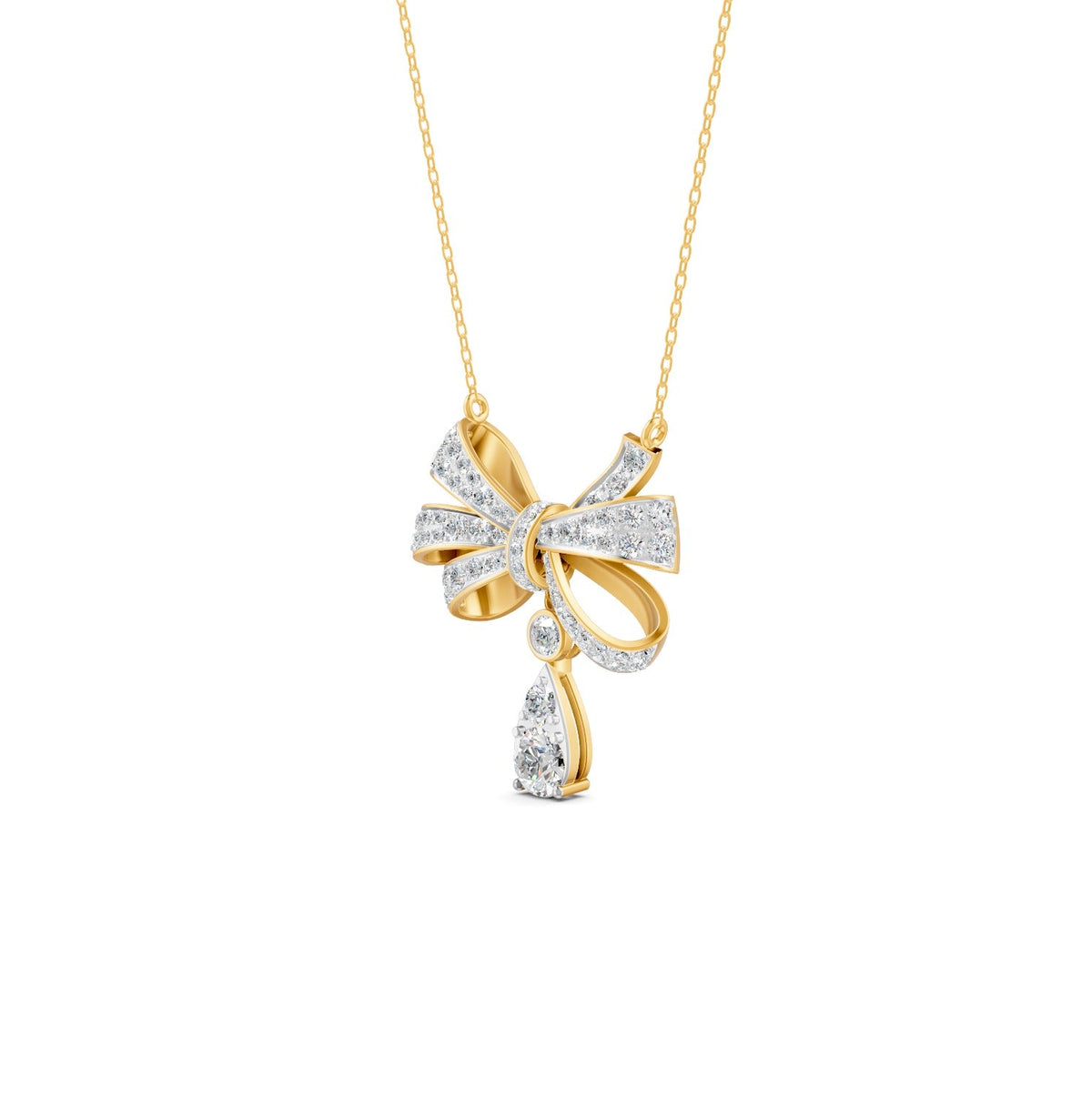 1.69 Ct Round Cut Moissanite Bow Pendant Necklace In 14K Yellow Gold Pllated