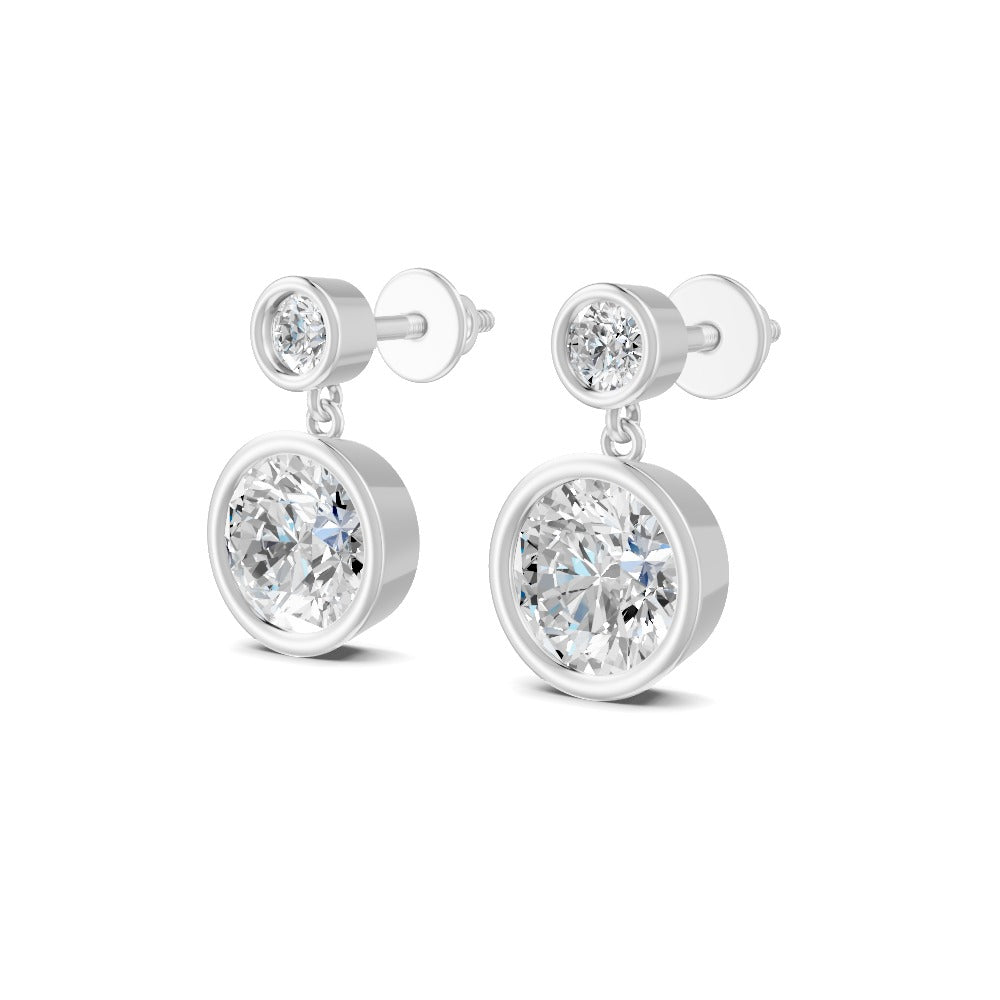 1.83 Ct Round Cut Moissanite Bezel Set Dangle Drop Earrings 14K Yellow Gold Plated