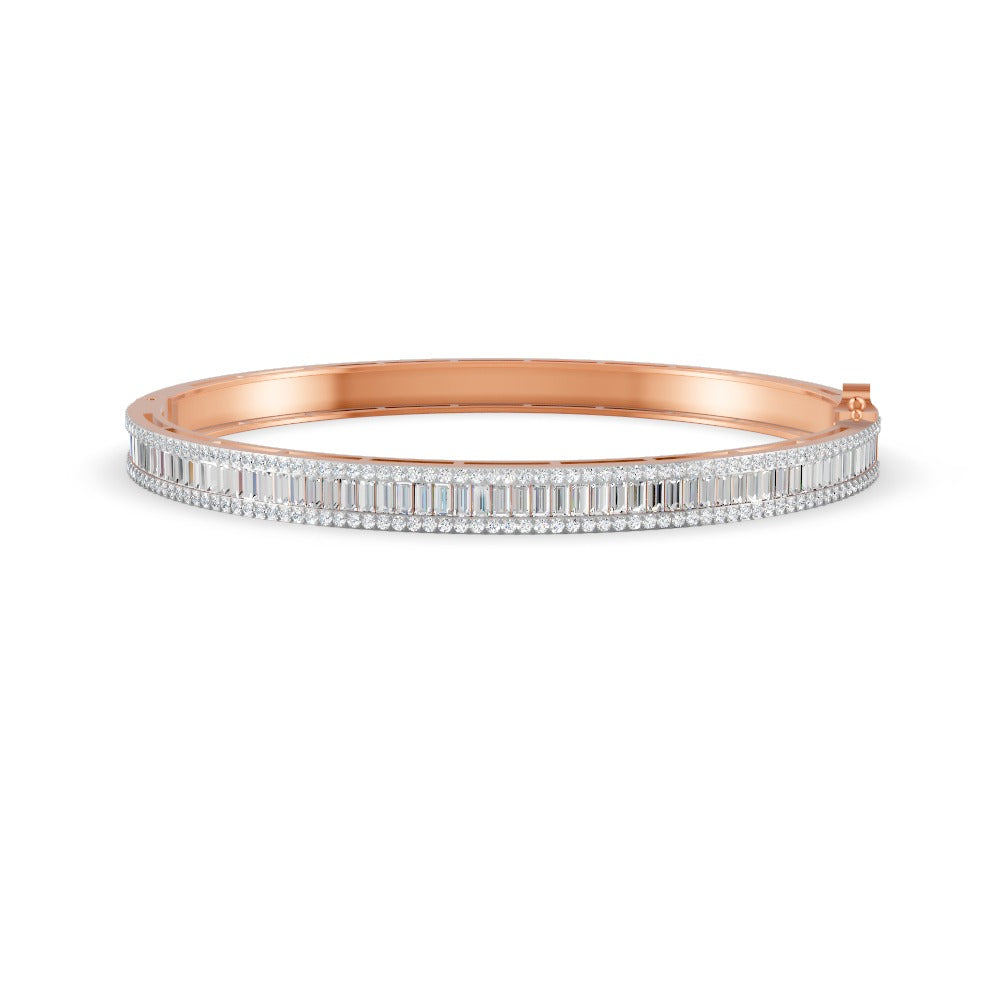 3.79 Ct Baguette & Round Natural Moissanite Women's Bangle Bracelet 14K Gold Plated